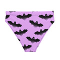 Morrigan-inspired High-waisted Aensland Bikini Bottom in playful bat print, perfect for beach comfort and style.