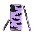 Morrigan Samsung® Tough Case features stylish bats on purple, offering durable protection for your phone.