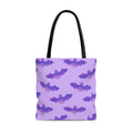 Stylish Morrigan Tote Bag (Purple/Purple) featuring a playful bat design, perfect for gym or night out outfits.