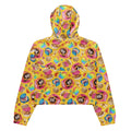 Bright and fun Pan Dulce cropped windbreaker, perfect for stylish hikes with waterproof protection and convenient pockets.