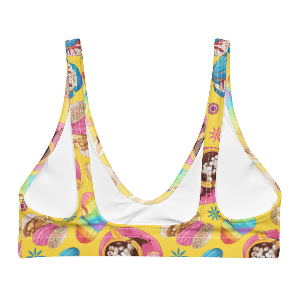 Bright and colorful Pan Dulce Padded Bikini Top, perfect for showcasing your love for sweet treats and summer fun.