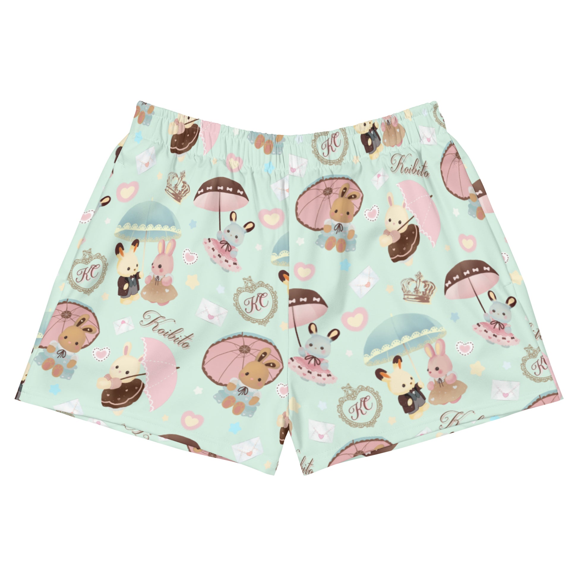 Cute Parasol Bunny Athletic Short Shorts with a playful design, perfect for outdoor fun or lounging at home.