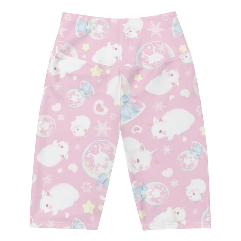 Cute Snow Bunny Biker Shorts featuring fluffy bunnies, perfect for workouts and stylish pairings at any time.