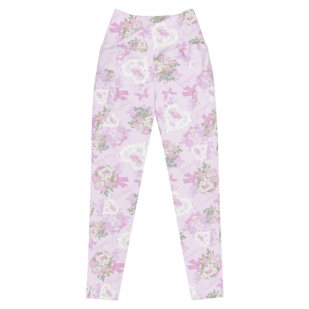 Stylish Premium Anniversary Leggings in pastel floral print, featuring a high-waisted cut and convenient side pockets.