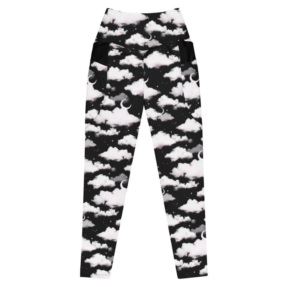Premium Cloudy Sky Leggings feature a stylish cloudy design, perfect for workouts or casual outings with pockets.
