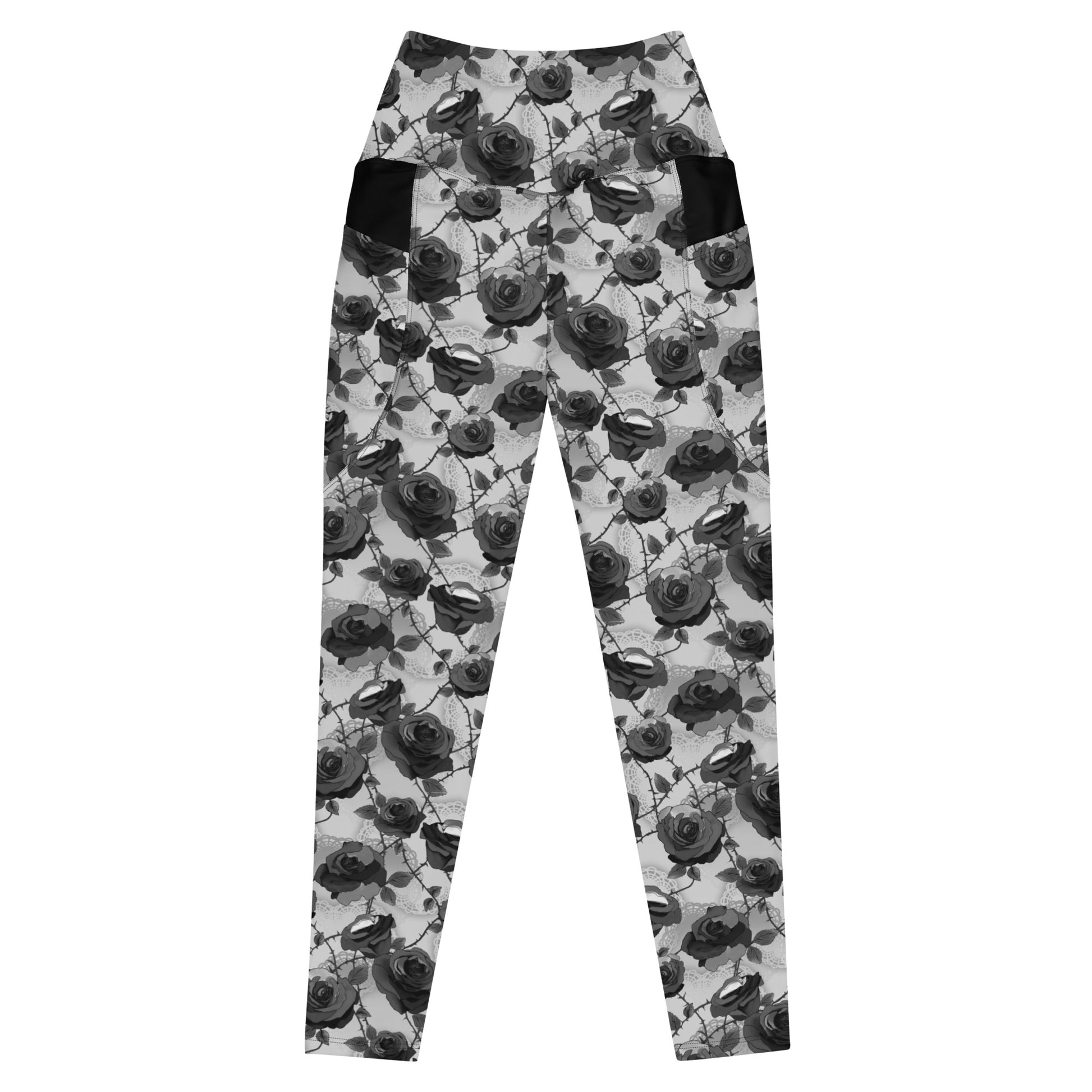 Stylish Premium Enchanted Rose Leggings with high waist and pockets, perfect for comfort and elegance.