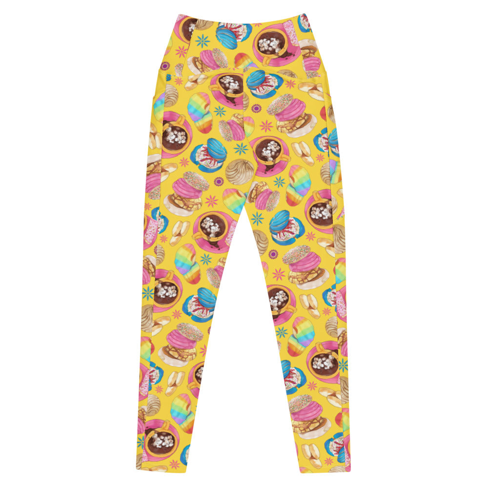 Premium Pan Dulce Leggings showcase a vibrant design of sweet treats, perfect for gym or everyday wear.