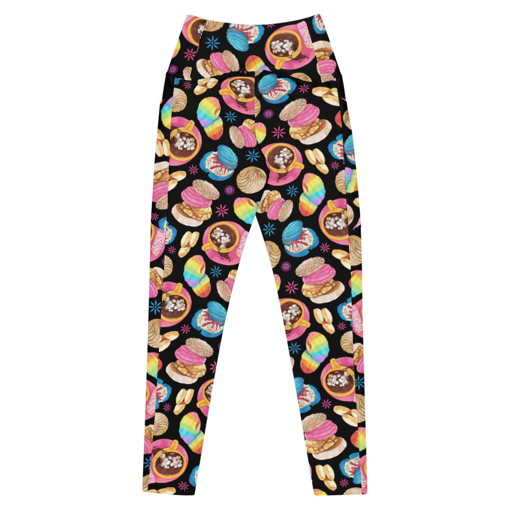 Stylish Premium Pan Dulce Leggings featuring colorful baked goods, perfect for workouts or casual outings.