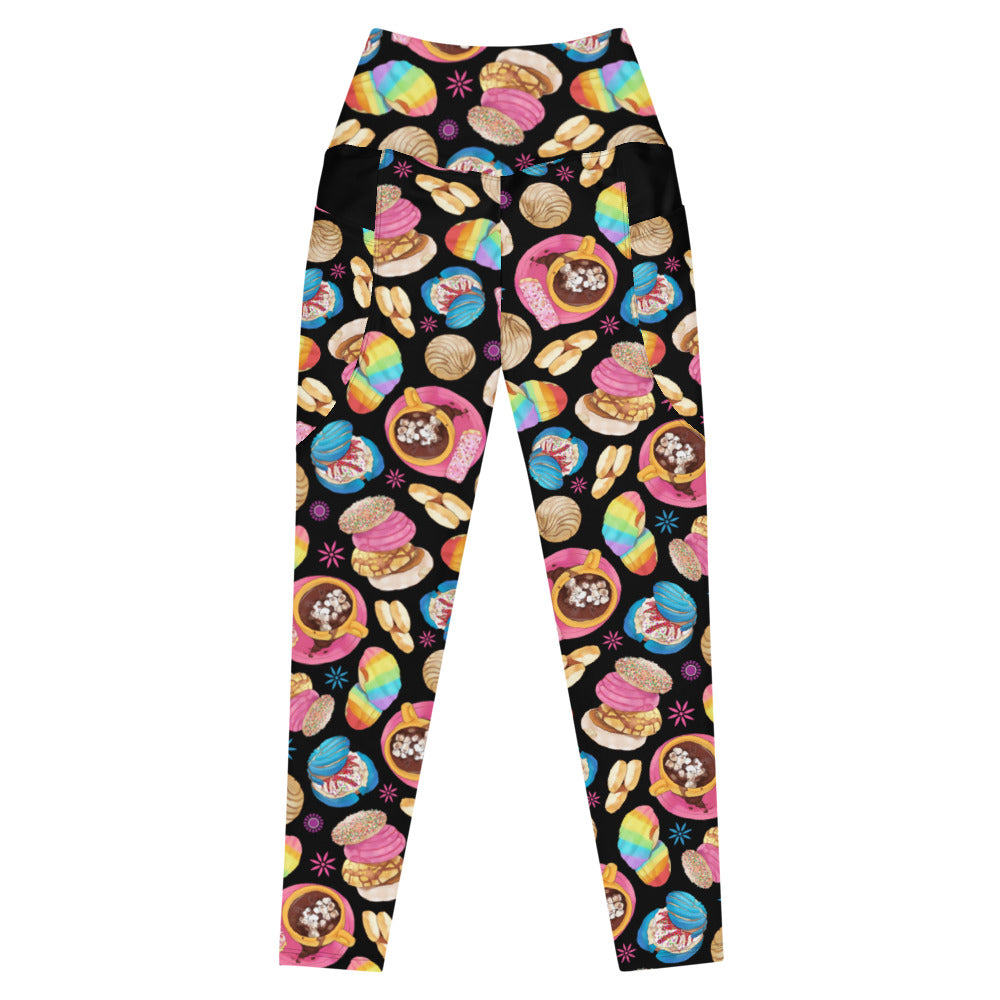 Stylish Premium Pan Dulce Leggings feature a sweet baked goods pattern, perfect for the gym or casual outings.