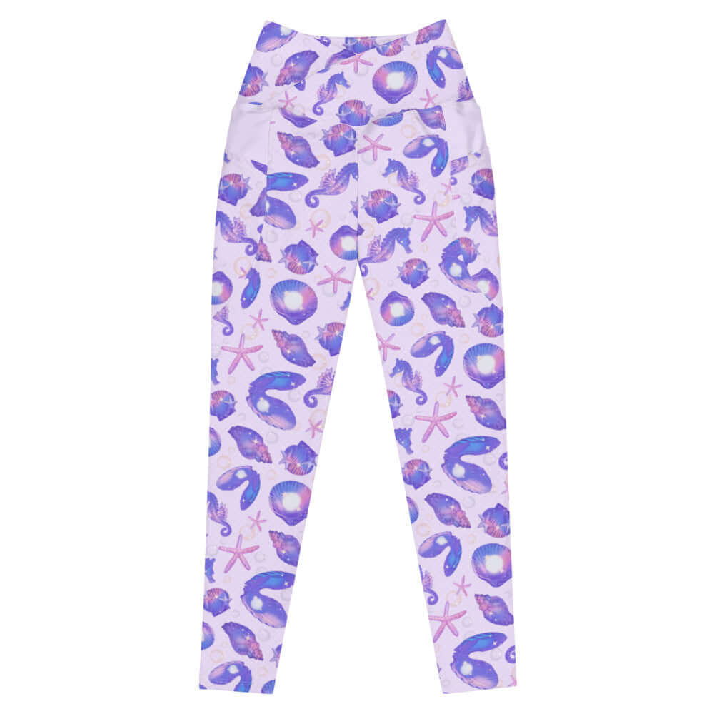 Elevate your style with Premium Sea Princess Leggings, adorned with seashells and sparkles for a mermaid-inspired look.