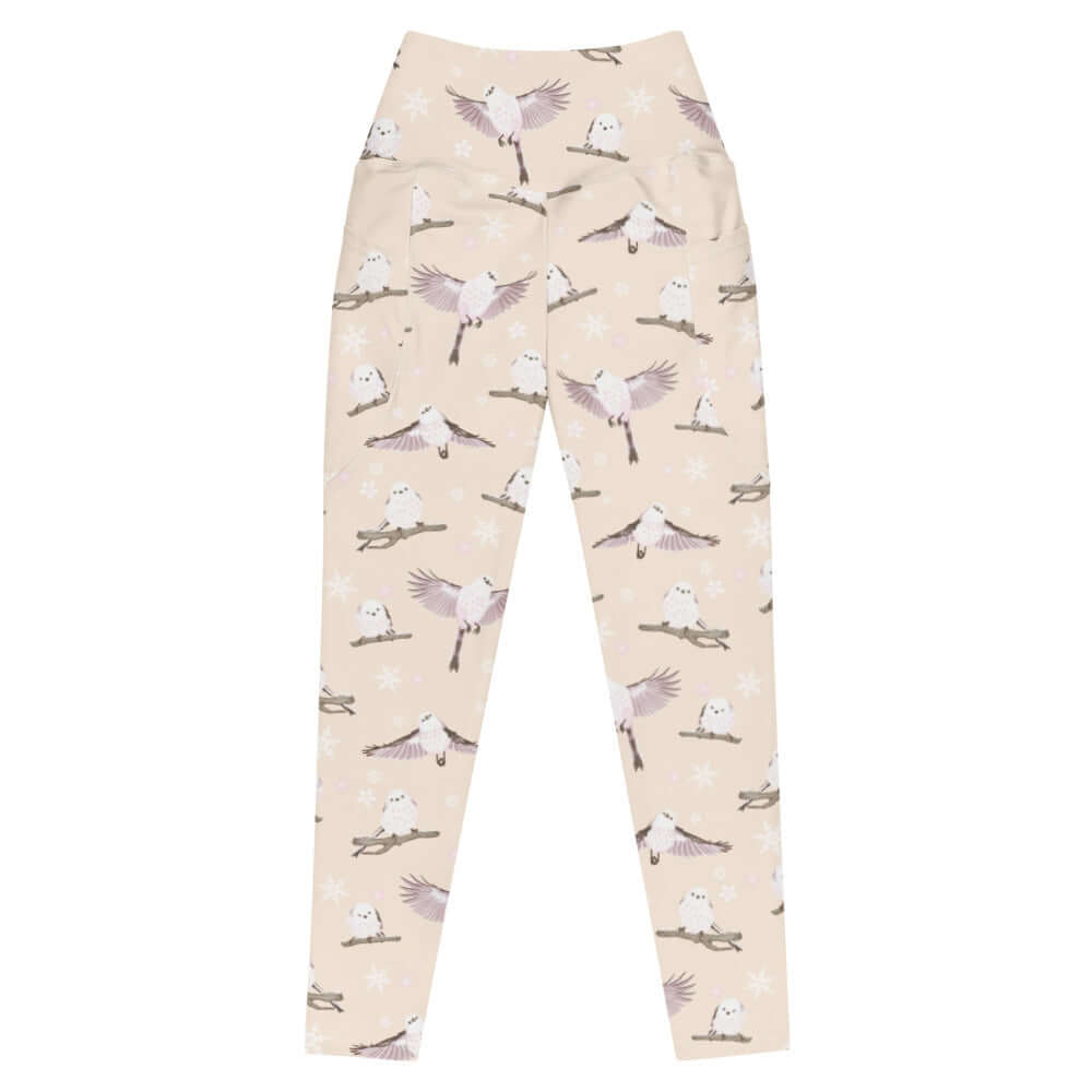 Premium Snow Bird Leggings showcase a whimsical bird print on soft, high-waisted fabric perfect for winter wear.