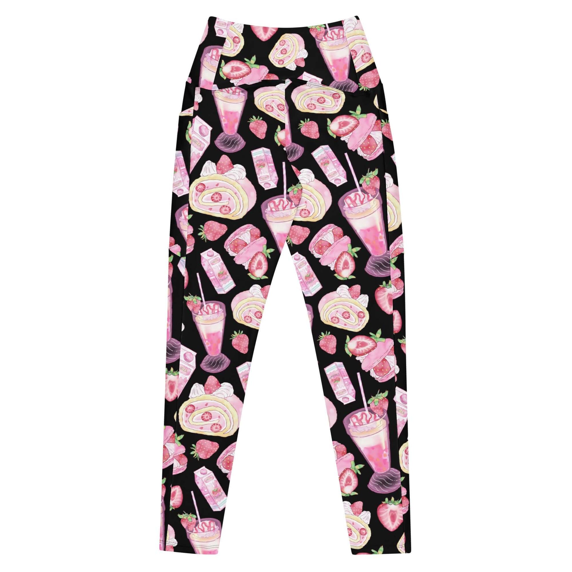 Bold and adorable Premium Strawberry Leggings with high-waisted cut and practical side pockets for ultimate comfort.