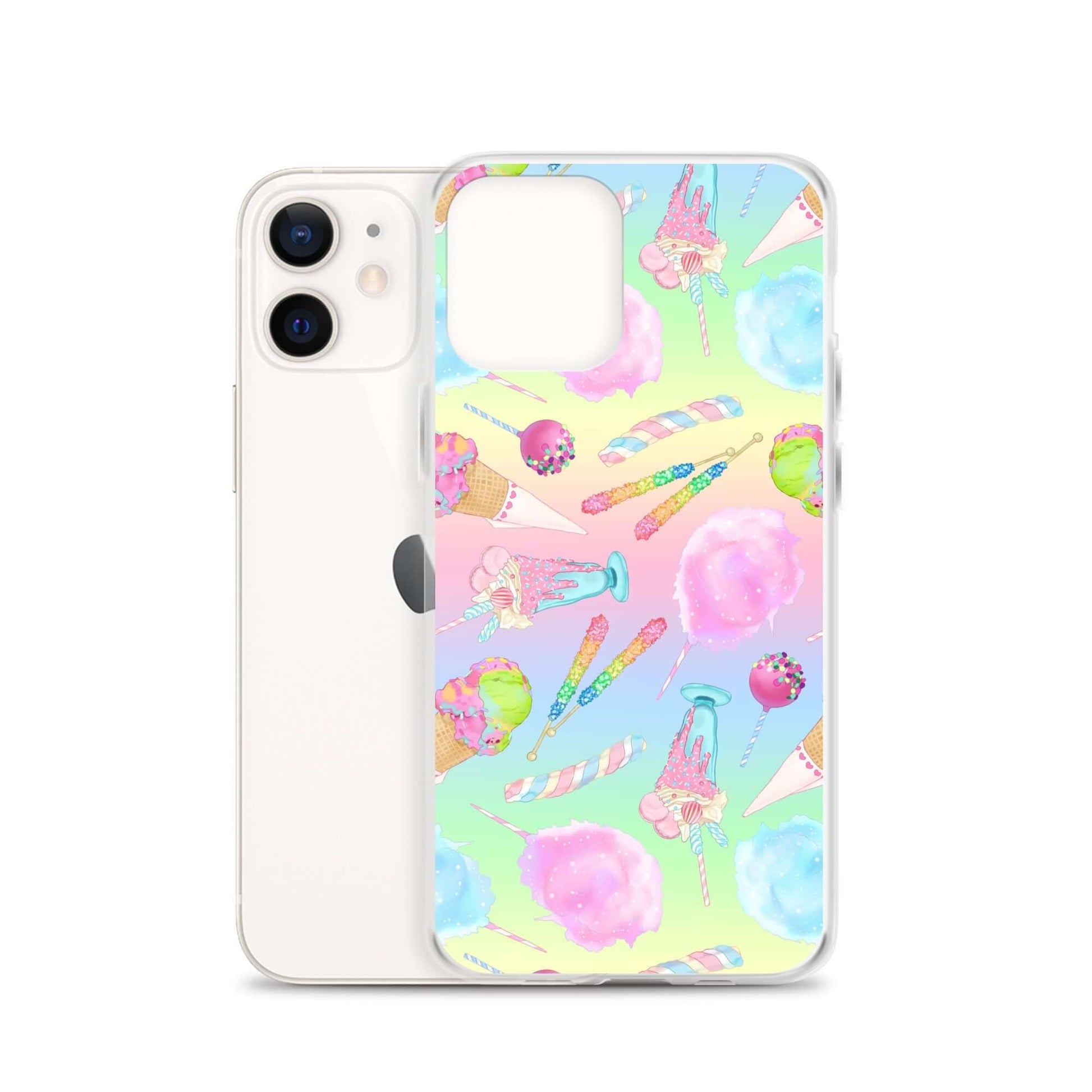 Colorful Rainbow Candy iPhone® Clear Case featuring sweet designs, offering protection against scratches and dirt.