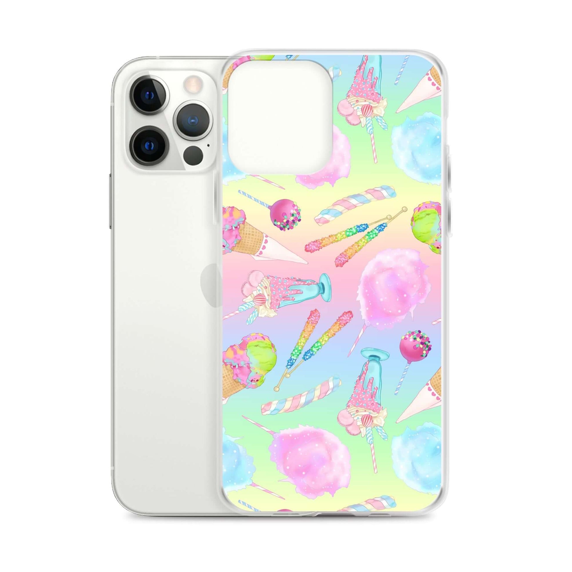 Colorful Rainbow Candy iPhone® Clear Case featuring sweet designs, offering scratch protection and easy access to ports.
