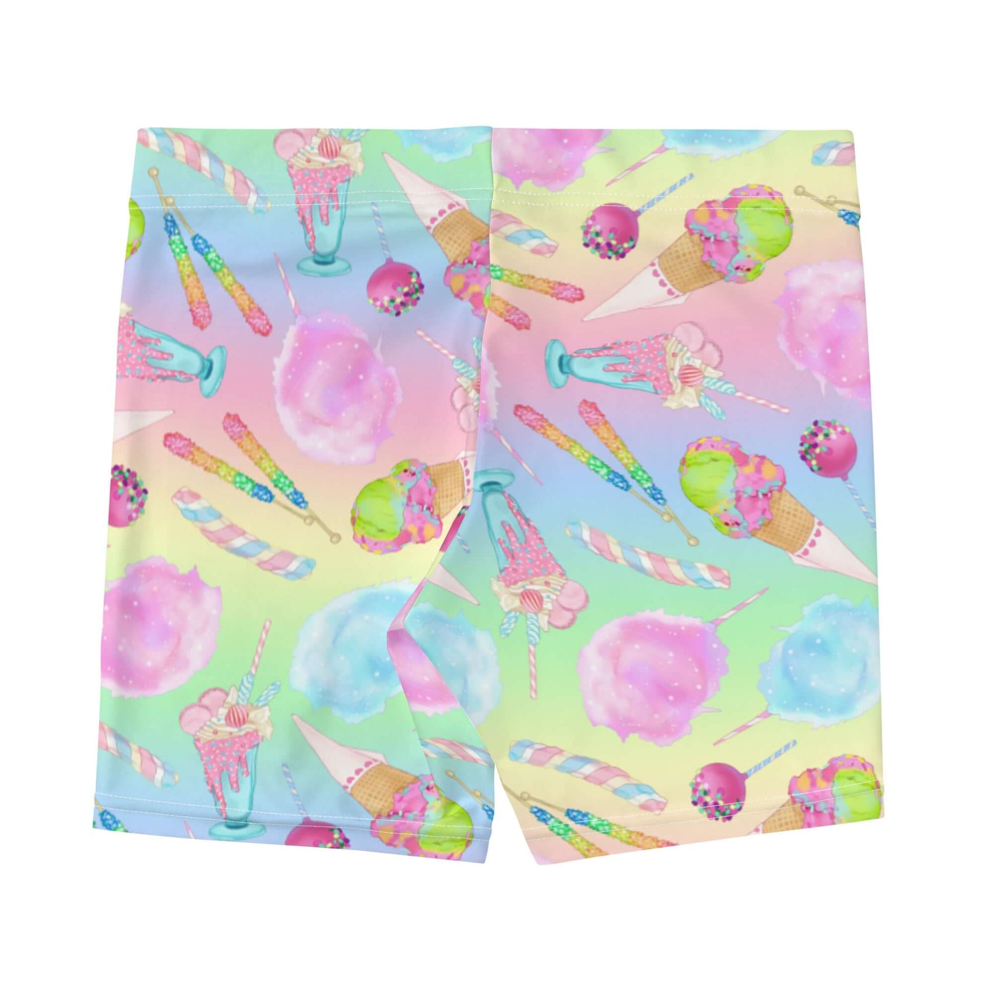 Colorful Rainbow Candy Shorts with fun ice cream and candy designs, perfect for summer activities and relaxation.