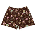 Royal Cookie Athletic Short Shorts feature a fun chocolate-themed pattern, perfect for comfort and mobility during workouts.