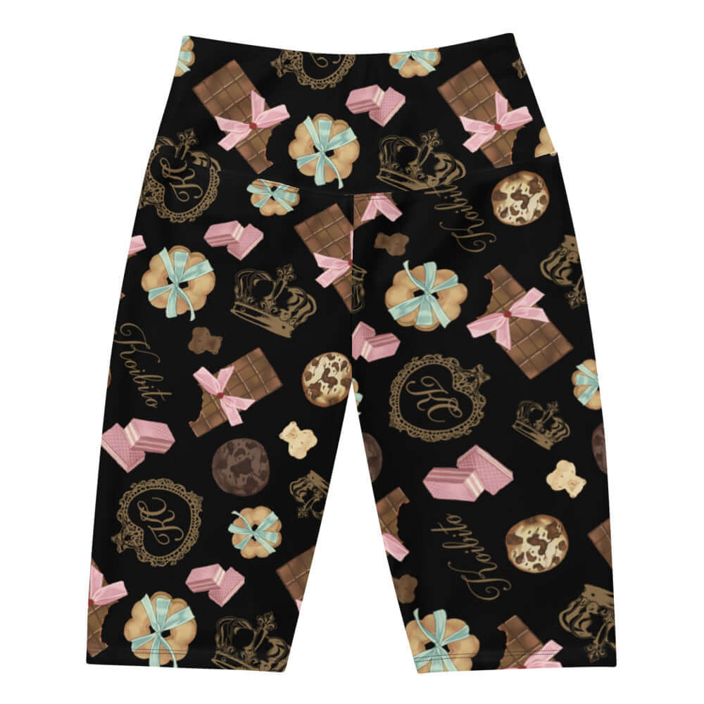 Stylish Royal Cookie Biker Shorts feature a fun dessert print, perfect for pairing with crop tops and sports bras.