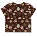 Cute Royal Cookie Crop Top featuring a fun dessert pattern, perfect for summer outings and tea parties.