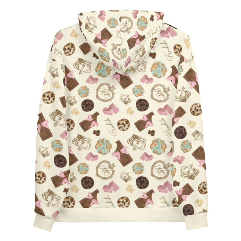 Vibrant Royal Cookie Hoodie featuring an all-over print of cookies and chocolates, perfect for sweet cravings.