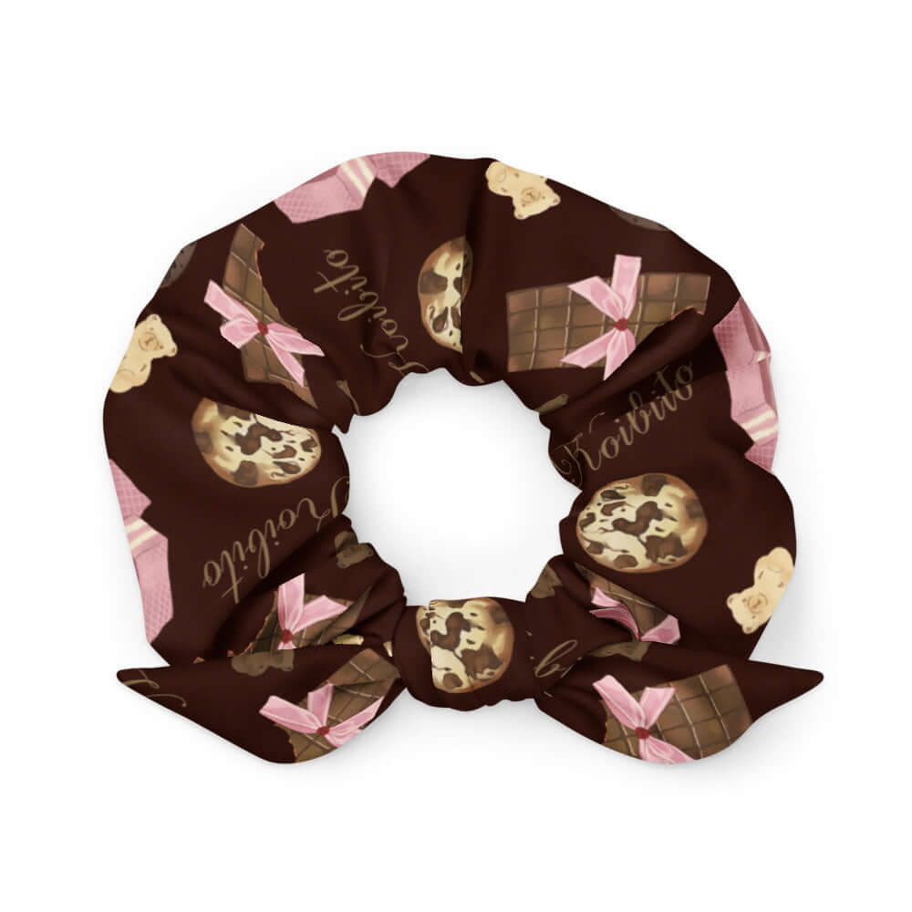 Trendy Royal Cookie Scrunchie featuring chocolate and cookie designs, perfect for adding flair to any outfit.