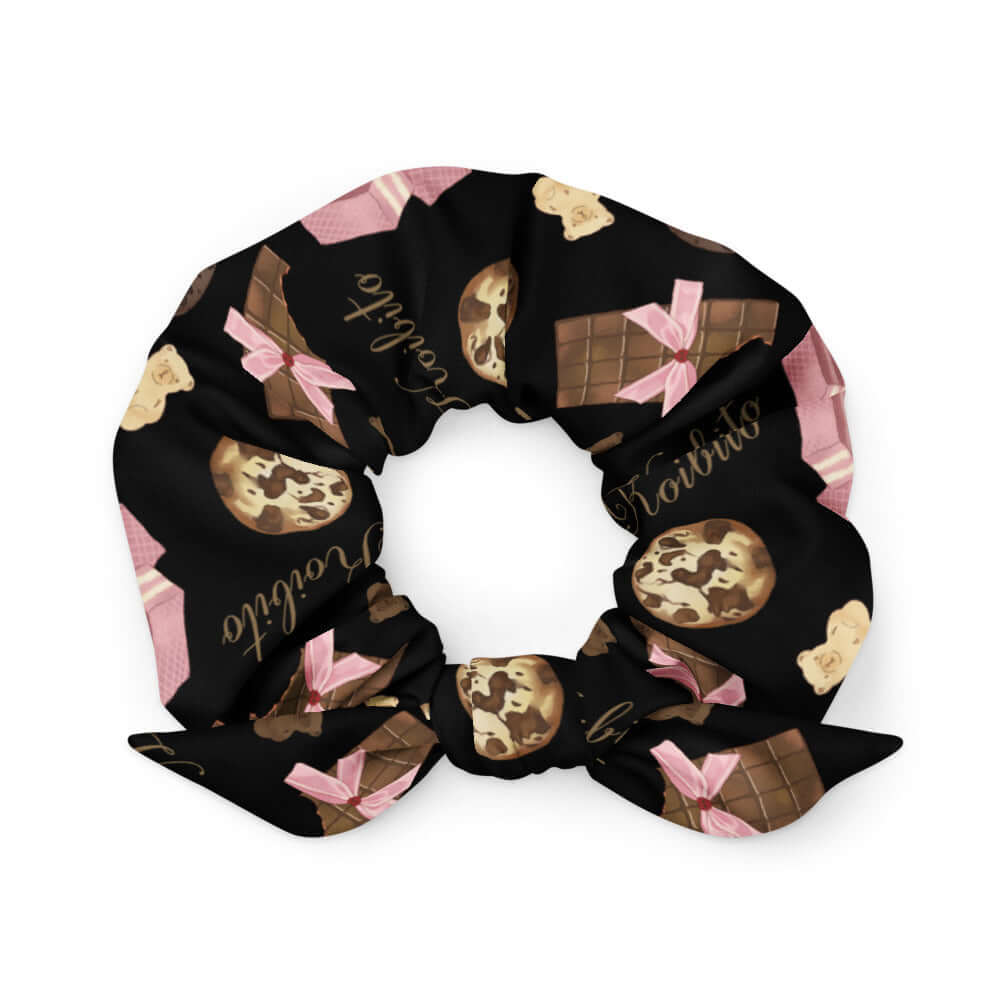 Trendy Royal Cookie Scrunchie featuring chocolate and cookie designs, perfect for adding style to any outfit.