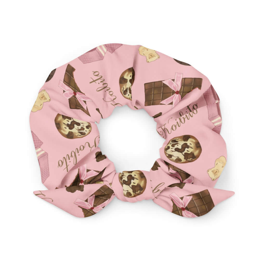 Royal Cookie Scrunchie features a playful design of cookies and chocolate, perfect for trendy hairstyles.