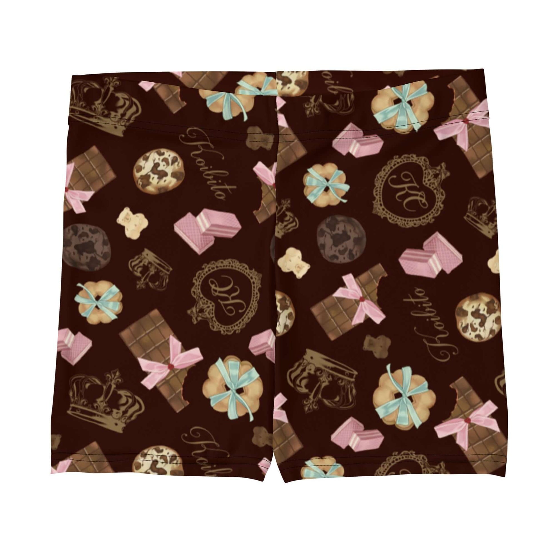 Royal Cookie Shorts featuring a fun dessert pattern, perfect for pairing with crop tops and sports bras while staying comfy.