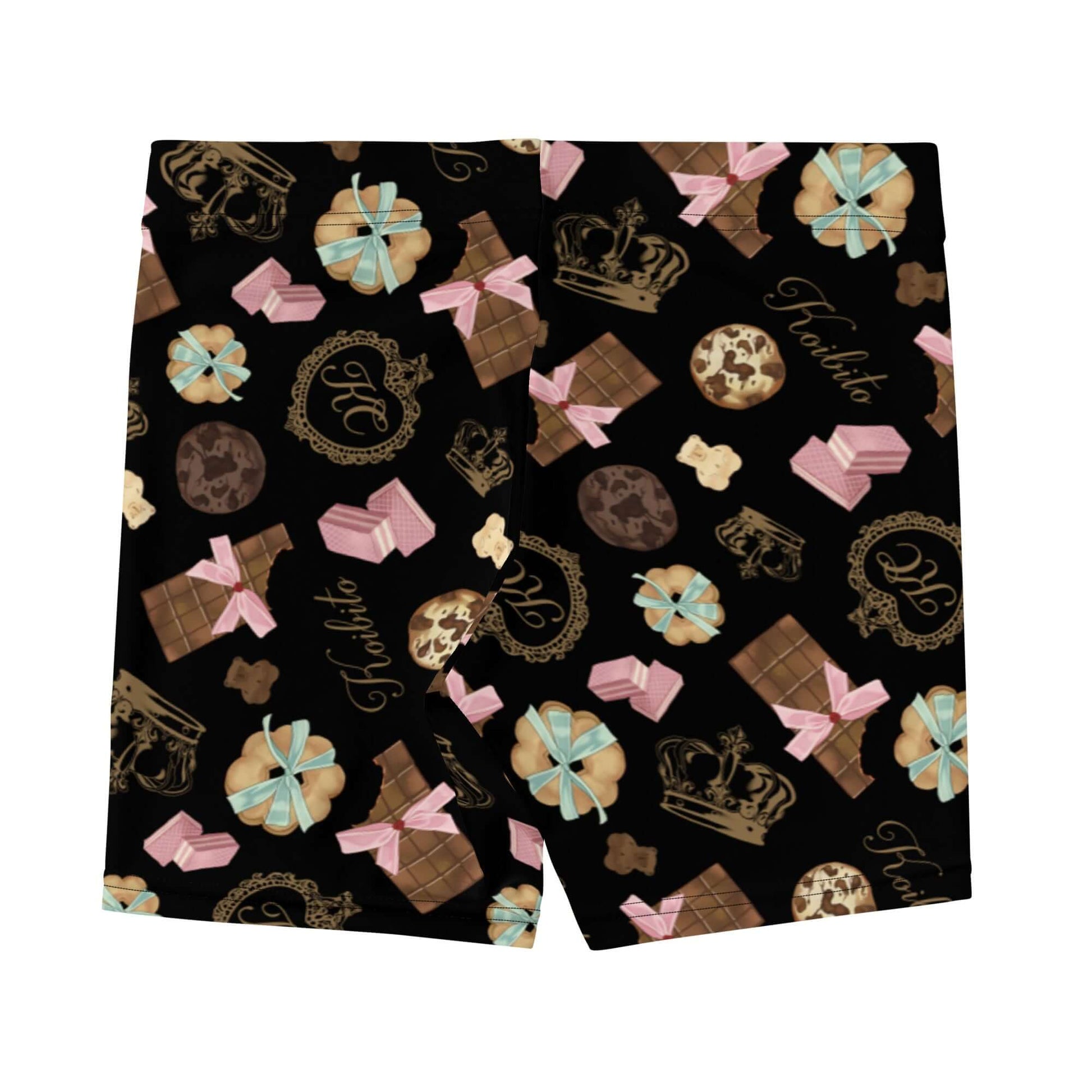 Stylish Royal Cookie Shorts featuring a fun dessert print, perfect for pairing with crop tops and sports bras.