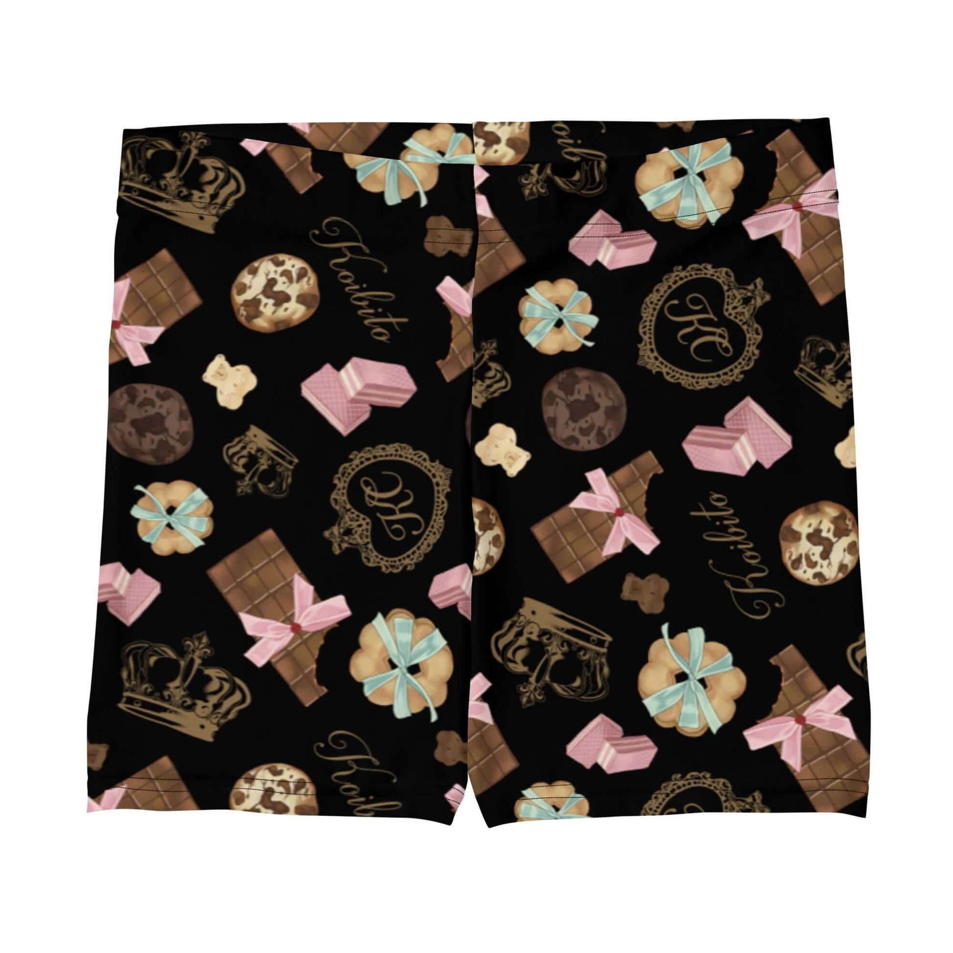 Stylish Royal Cookie Shorts with a fun dessert pattern, perfect for pairing with crop tops and sports bras.