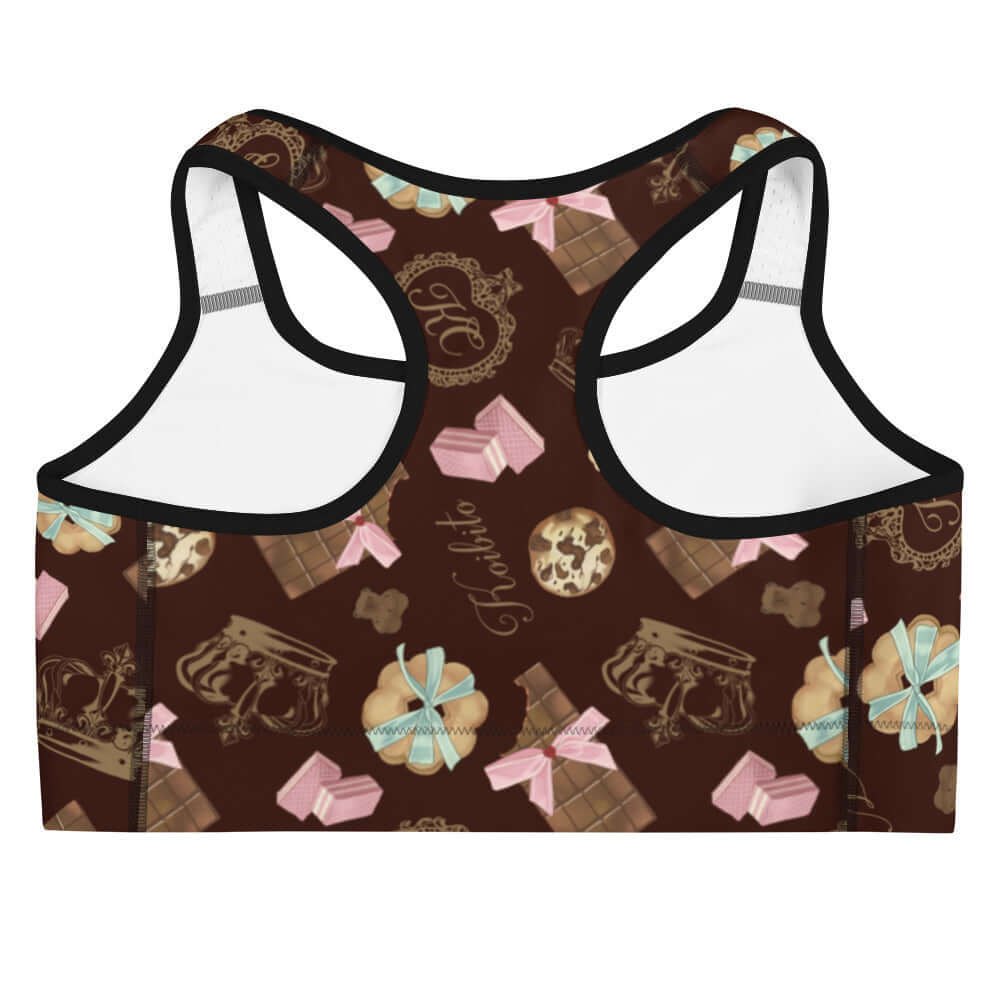 Stylish Royal Cookie Sports bra featuring a fun cookie design, perfect for keeping dry during workouts.