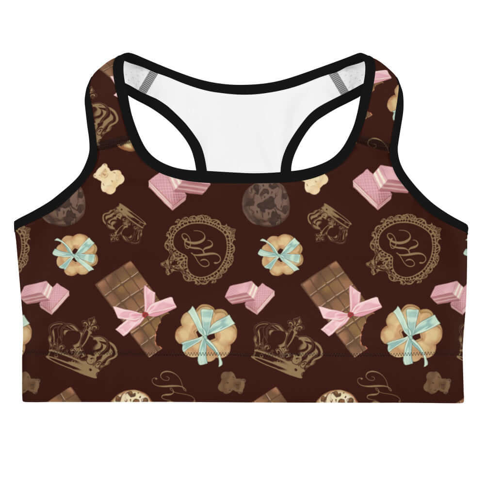 Royal Cookie Sports bra features a fun cookie print, perfect for workouts, keeping you stylish and dry at the gym.