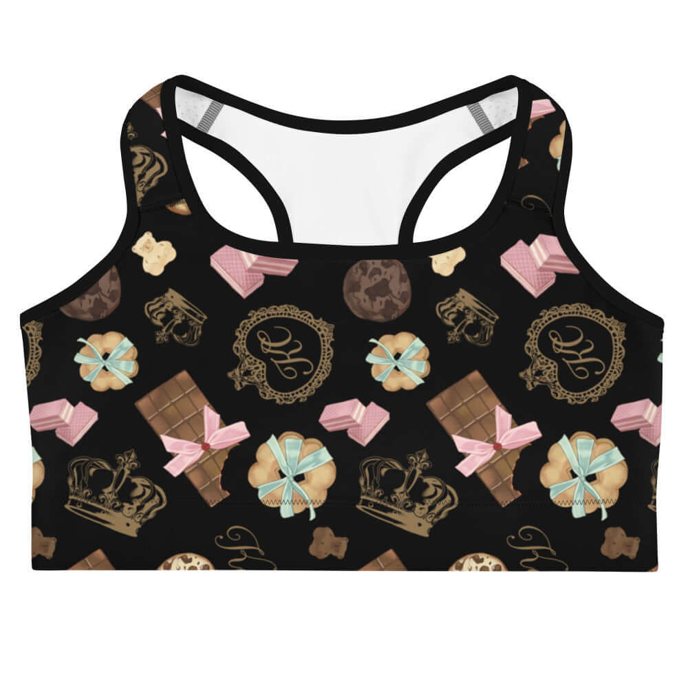 Stylish Royal Cookie Sports bra featuring a fun cookie design, perfect for workouts at Royal Cookie Sports.