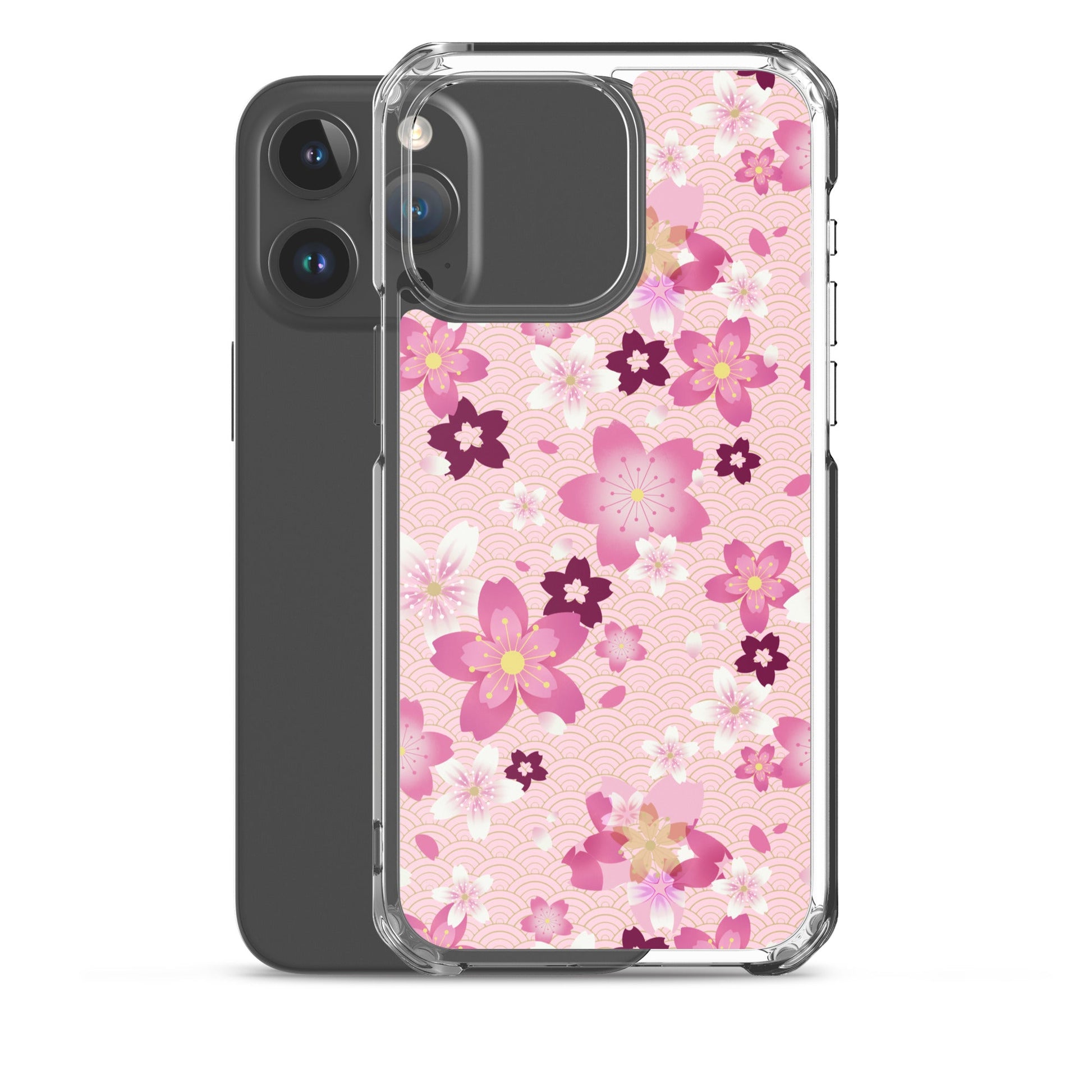 Stylish Sakura iPhone® Clear Case featuring a floral design, offering reliable protection against scratches and dirt.