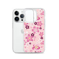 Sakura iPhone® Clear Case featuring a floral design, offering protection from scratches and easy access to ports.