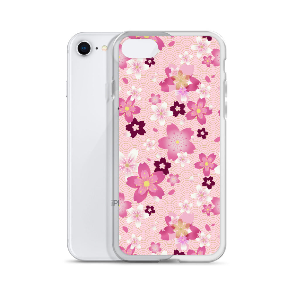 Sakura iPhone® Clear Case featuring vibrant cherry blossoms, providing stylish protection for your device.