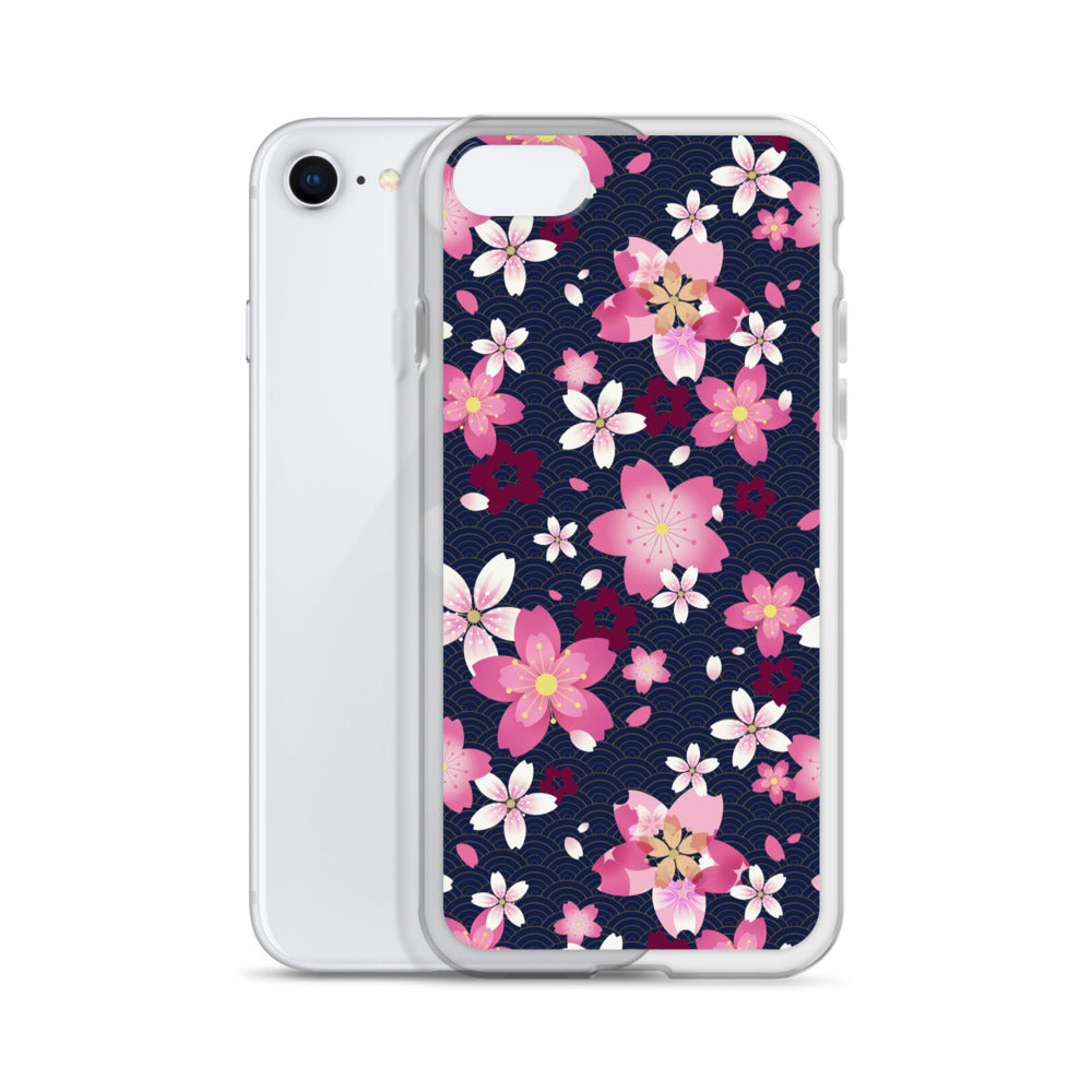 Stylish Sakura iPhone® Clear Case features a floral design, offering protection from scratches and easy access to ports.