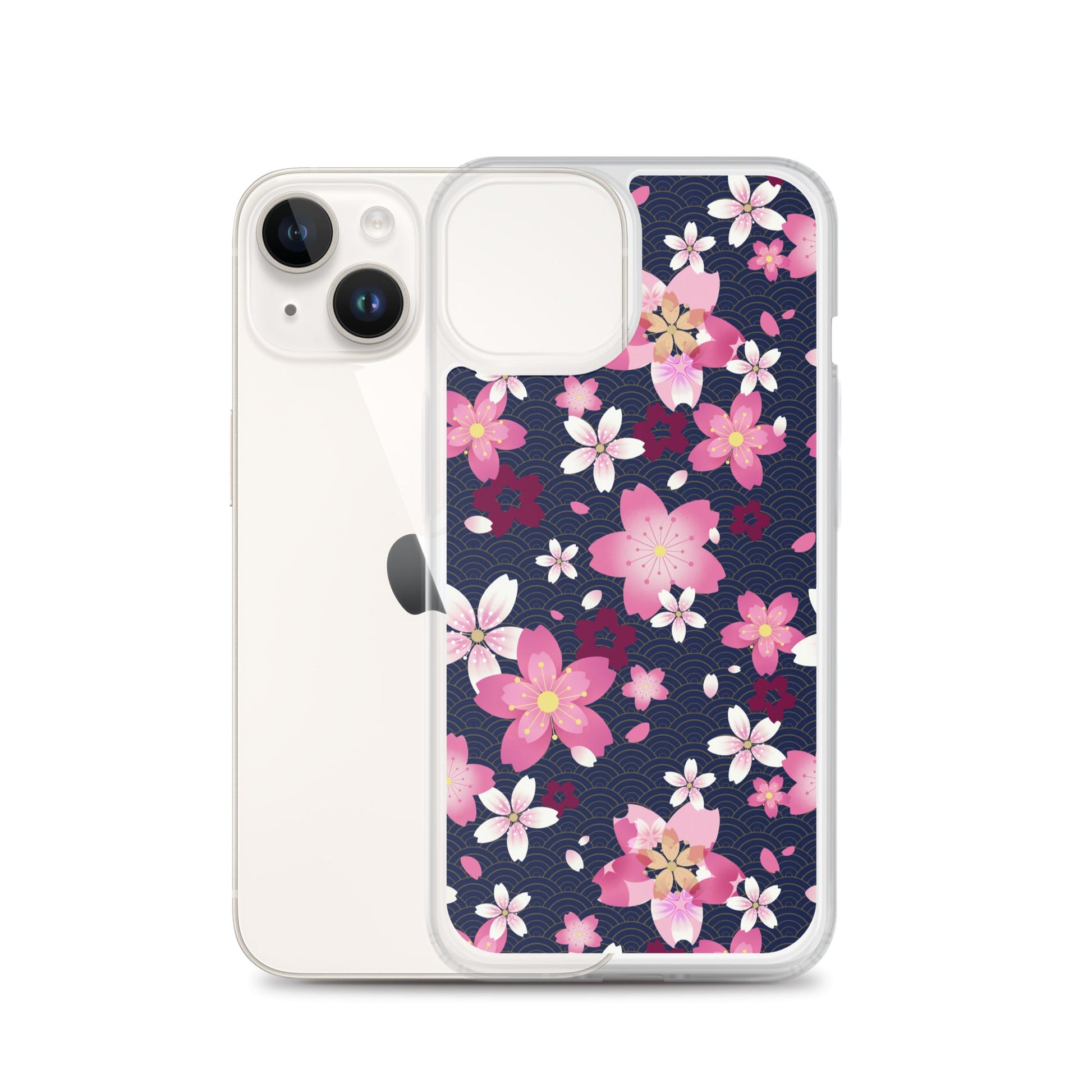 Stylish Sakura iPhone® Clear Case features floral design, offering protection against scratches and easy access to ports.