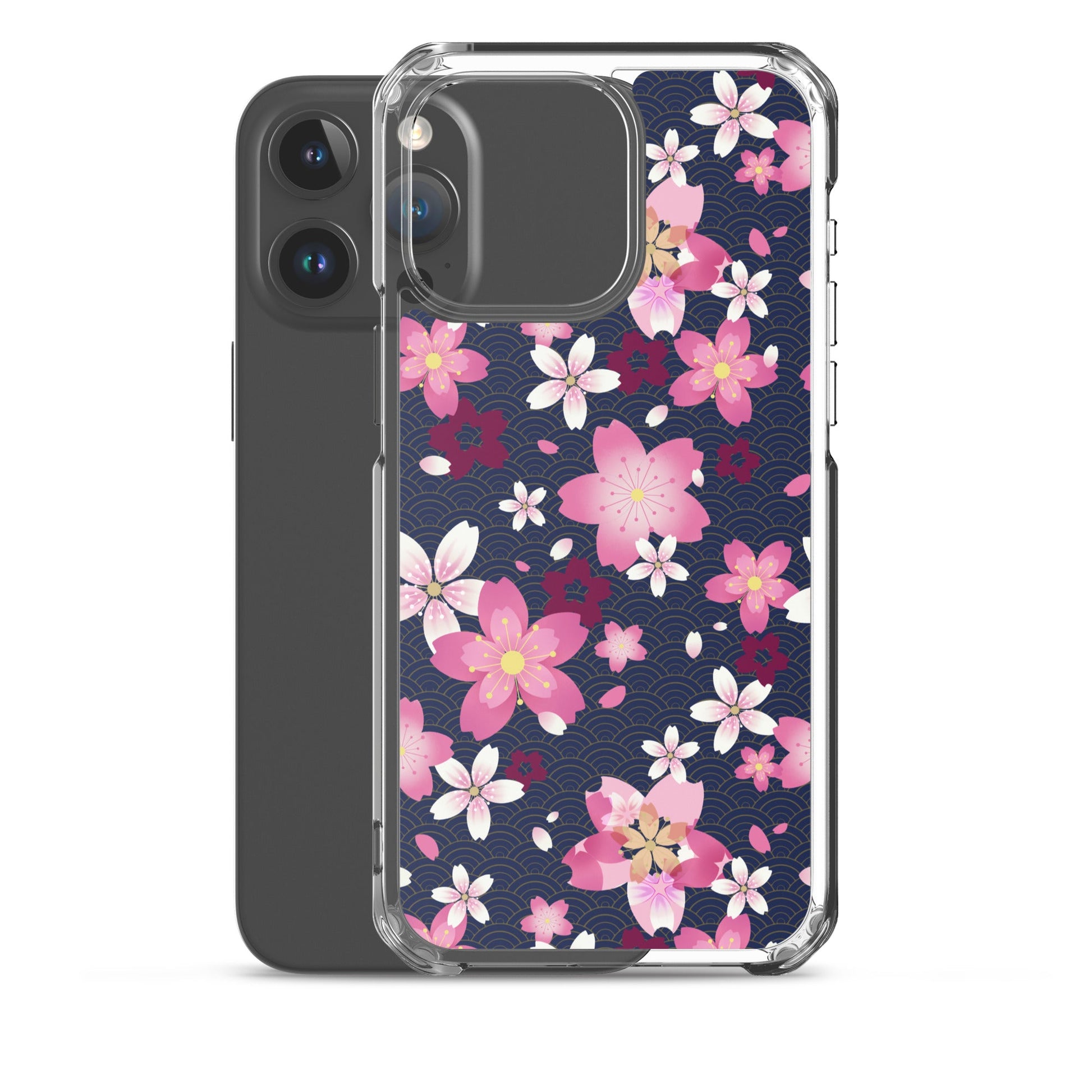 Sakura iPhone® Clear Case features a floral design, offering protection against scratches and easy access to ports.