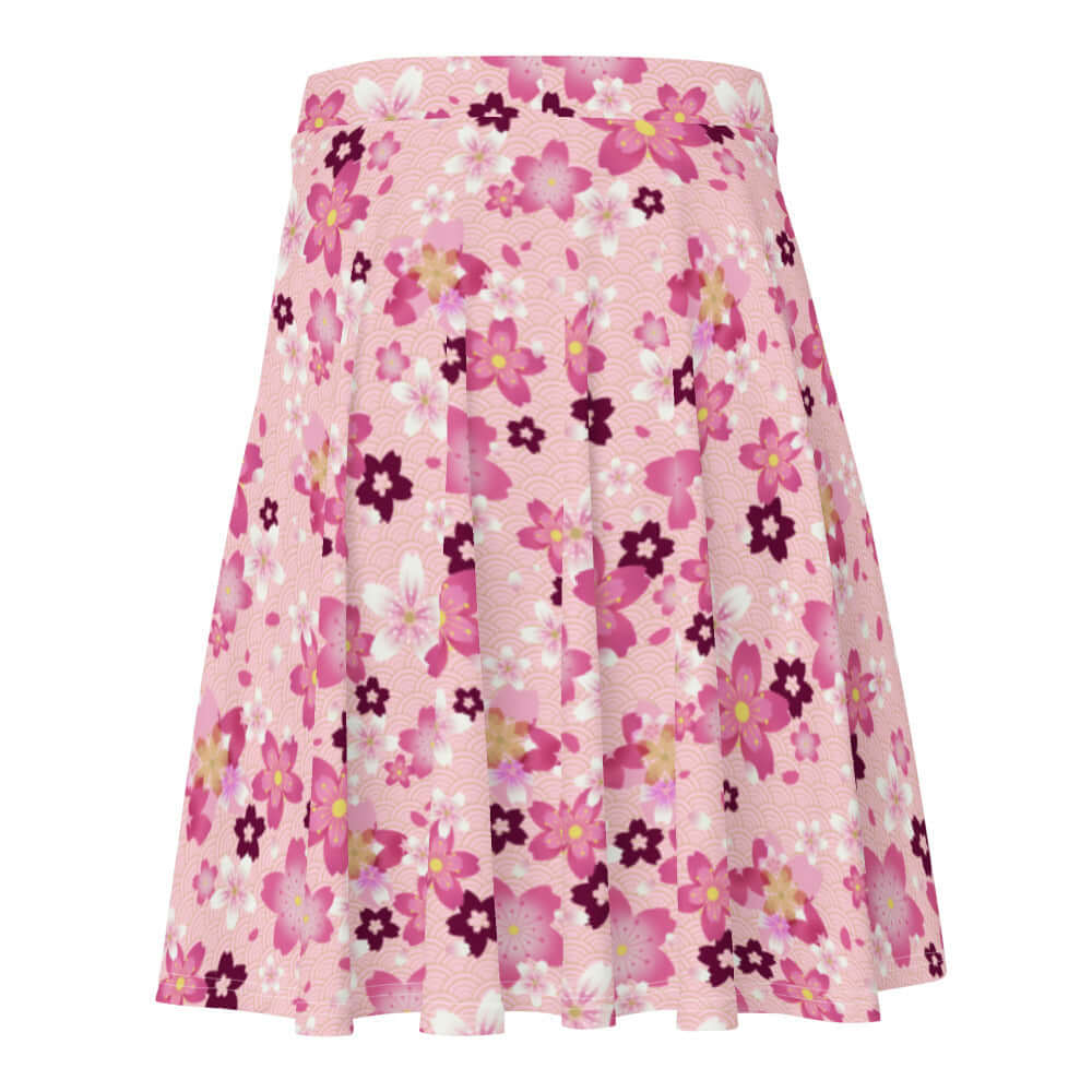 Floral Sakura Skater Skirt in soft pink, perfect for spring outings and a flattering fit for any body type.