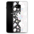 Stylish Snow Bunny Samsung® Clear Case featuring adorable bunnies and pastel colors, perfect for any outfit.