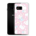 Snow Kitten Samsung® Clear Case features cute kittens on a pastel backdrop, perfect for phone protection and style.