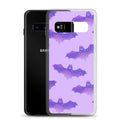 Morrigan Samsung® Clear Case featuring adorable bats, perfect for protecting your phone stylishly from dust and scratches.