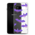 Stylish Morrigan Samsung® Clear Case featuring playful bats, offering protection from scratches and dirt. Perfect for any occasion!