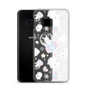 Stylish Snow Bunny Samsung® Clear Case featuring adorable bunnies, perfect for a pastel outfit or everyday use.