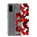 Butterfly Samsung® Clear Case with vibrant red butterfly print, perfect for protecting your phone stylishly.