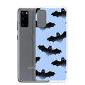 Sleek Lilith Samsung® Clear Case featuring playful bats on a light blue background, perfect for any Samsung phone.