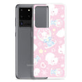 Protect your phone in style with the Snow Bunny Samsung® Clear Case, featuring adorable bunnies on a pastel background.
