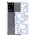 Cute Snow Kitten Samsung® Clear Case showcases adorable kittens, perfect for pastel outfits and phone protection.