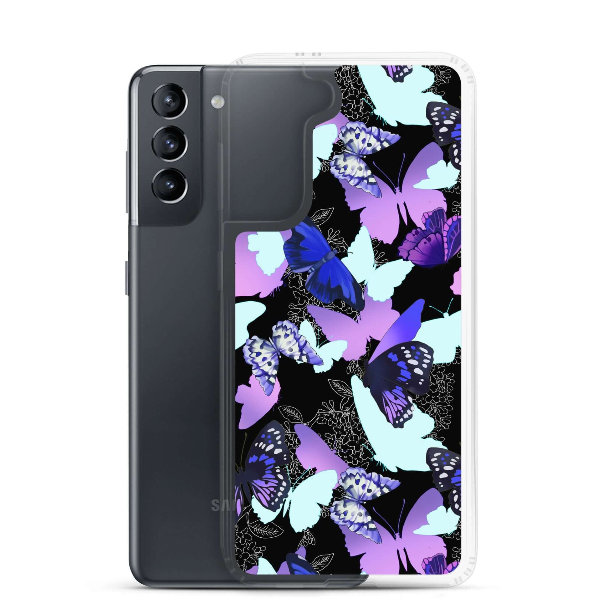 Colorful Butterfly Samsung® Clear Case showcasing vibrant butterfly prints, perfect for protecting your Galaxy S21.