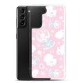 Snow Bunny Samsung® Clear Case features adorable bunnies on a pastel pink background, perfect for stylish protection.